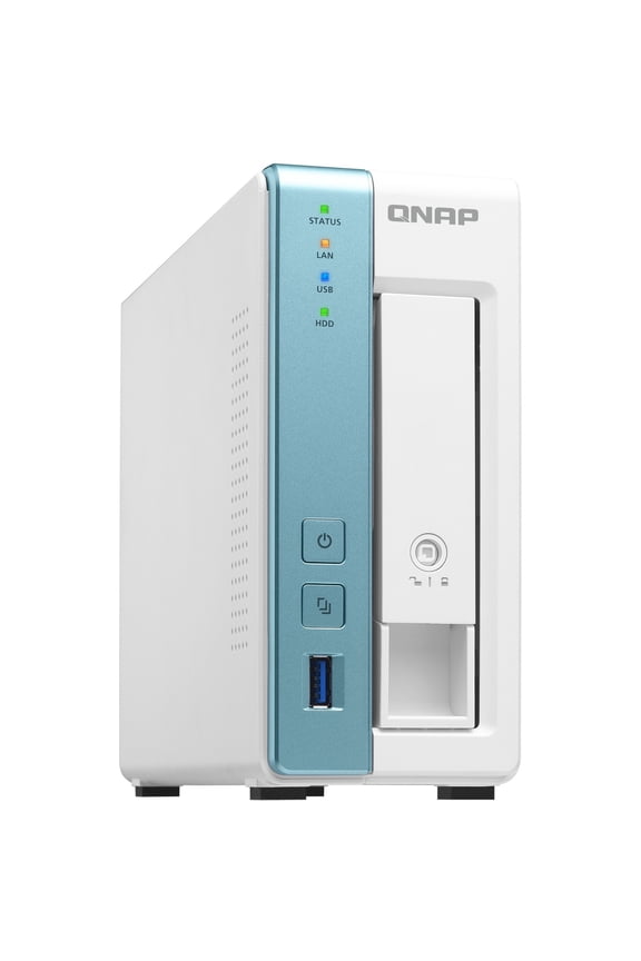 TS-131K 1 Bay Personal Cloud NAS for Backup and Data Sharing. Annapurna Labs 4-core 1.7GHz, 1GB RAM, with lockable drive tray.
