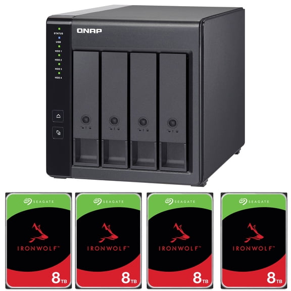 QNAP TR-004 4-Bay USB 3.2 Gen 1 RAID Expansion Enclosure, Bundle with 4x Seagate IronWolf Pro 8TB SATA III 3.5" Internal NAS HDD, 7200 RPM (CMR)
