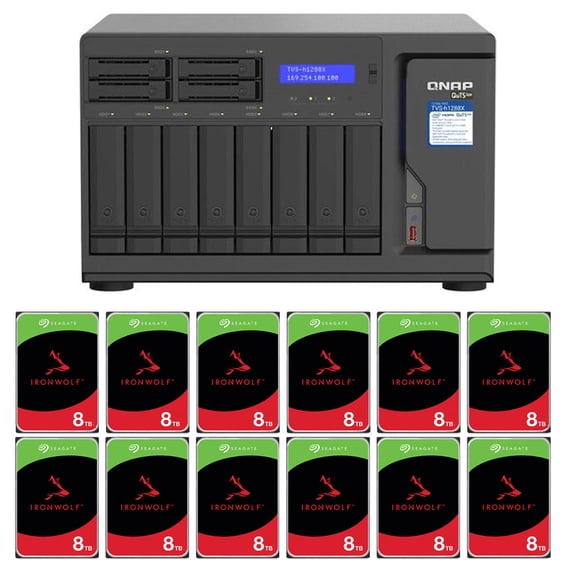 QNAP TVS-H1288X High Speed 12-Bay Thunderbolt 3 NAS Enclosure, Bundle with 12x Seagate IronWolf Pro 8TB SATA III 3.5" Internal NAS HDD, 7200 RPM (CMR)