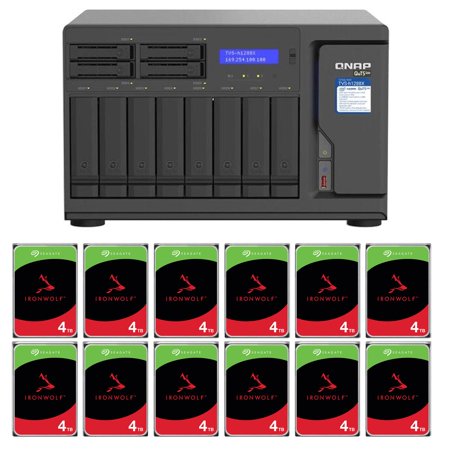 QNAP TVS-H1288X High Speed 12-Bay Thunderbolt 3 NAS Enclosure, Bundle with 12x IronWolf 4TB SATA III 3.5" Internal NAS HDD