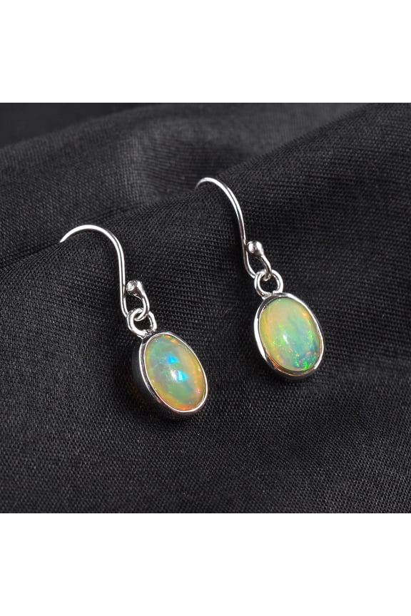 Genuine Ultra Fire Ethiopian Opal Stone Dangle Drop Earrings for Women, October Birthstone, Bridal Handmade Wedding Jewelry Gift for Brides, 925 Sterling Silver Earrings for Gifts