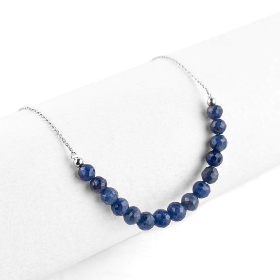 QNAVIC 100% Natural Blue Sapphire Crystal Stone Beads Dainty Bar Necklace Handmade Jewelry For Women, Healing Crystal, Birthstone Jewelry, Rhodium Plated Sterling Silver Chain 18 Inch, Wedding Gift