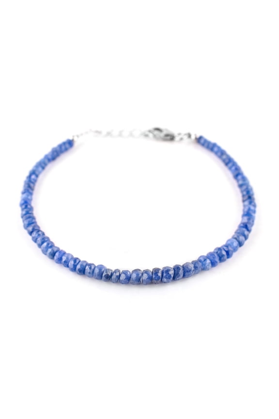 100% Natural Blue Sapphire Crystal Stone Full Beaded Handmade Bracelet For Women, Healing Crystal, Birthstone Jewelry, Rhodium Plated Sterling Silver Choker Bracelet