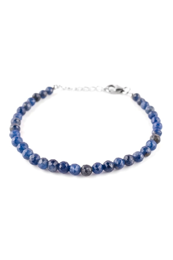 Natural Blue Sapphire Crystal Stone Full Beads Choker Bracelet, Handmade Jewelry For Women, Healing Crystal, Birthstone Jewelry, Rhodium Plated Sterling Silver Chain 18 Inch, Wedding Gift