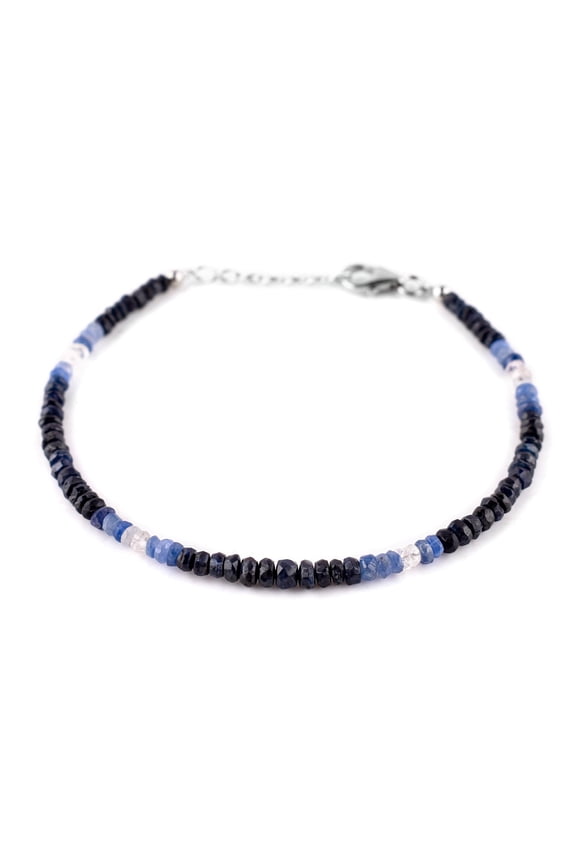 100% Natural Shaded Blue Sapphire Crystal Stone Full Beads Handmade Bracelet For Women, Healing Crystal, Birthstone Jewelry, Rhodium Plating Sterling Silver Choker Bracelet, Wedding Gift