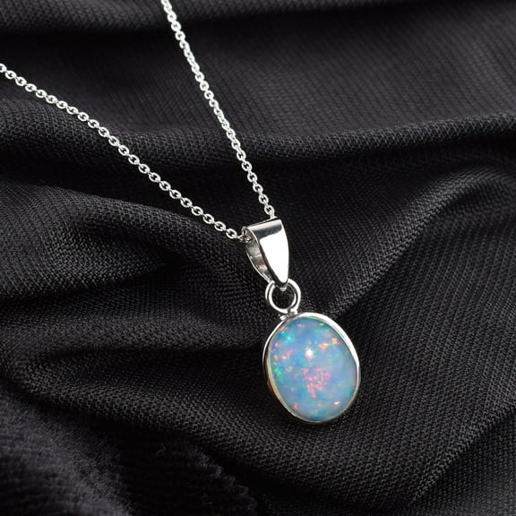 QNAVIC 100% Natural Ultra Fire Ethiopian Welo Opal Gemstone Oval Bezel Dainty Pendant Necklace, Handmade Jewelry, Healing Chakra Crystals Birthstone, Gift for Women, 925 Sterling Silver Chain 20"