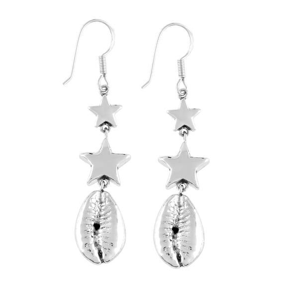 QNAVIC 925 Sterling Silver Cowrie Earring, Star Charm Dangling Drop Earrings, Handmade Jewelry, Gift for Women