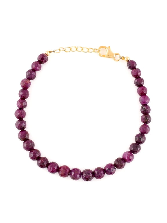 AA Natural Ruby Gemstone Round Beads Crystals Choker Bracelet, Handmade Jewelry for Women, Birthstone Chakra Healing Stones, 14k God Plated Sterling Silver Chain 8 Inch, Gift for Her