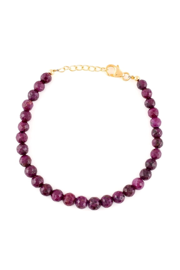 AA Natural Ruby Gemstone Round Beads Crystals Choker Bracelet, Handmade Jewelry for Women, Birthstone Chakra Healing Stones, 14k God Plated Sterling Silver Chain 8 Inch, Gift for Her