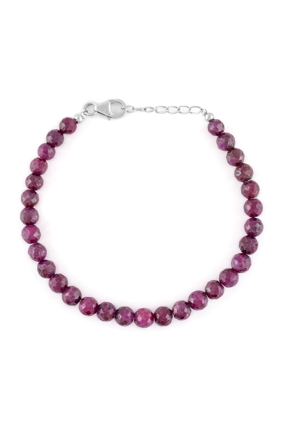 AA Natural Ruby Gemstone Round Beads Crystals Choker Bracelet Handmade Jewelry for Women, Birthstone Chakra Healing Stones, 925 Sterling Silver Chain 8 Inch, Gift for her (Sterling-Silver)