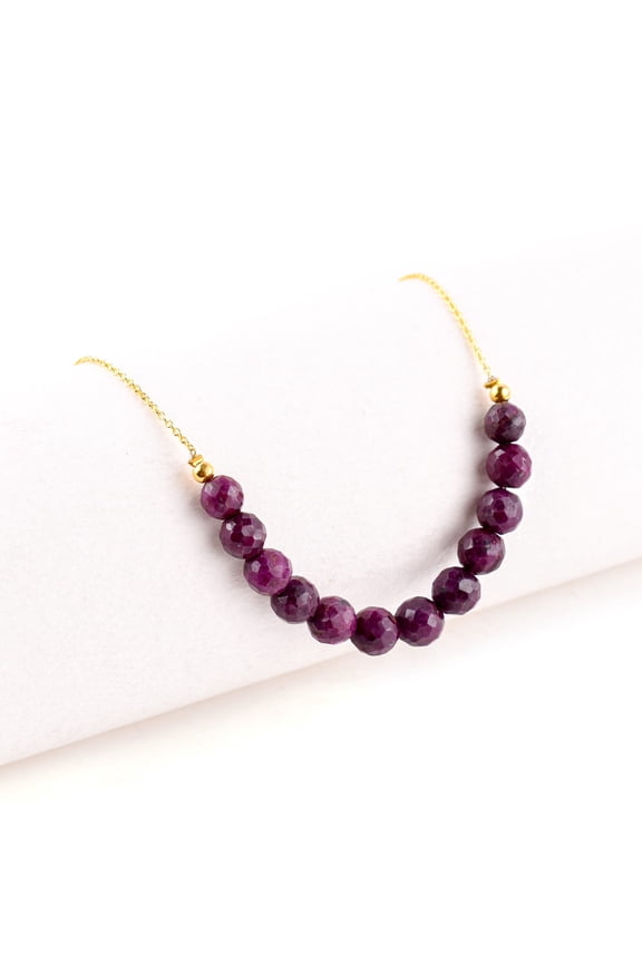 AA Natural Ruby Gemstone Round Beads Crystals Necklace Handmade Jewelry for Women, Birthstone Chakra Healing Energy Stones, 14k Gold Plated 925 Sterling Silver, Birthday Gift for her