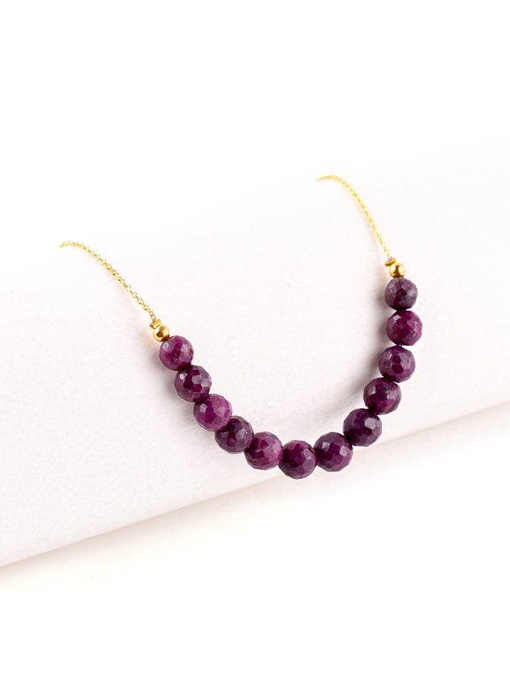 AA Natural Ruby Gemstone Round Beads Crystals Necklace Handmade Jewelry for Women, Birthstone Chakra Healing Energy Stones, 14k Gold Plated 925 Sterling Silver, Birthday Gift for her