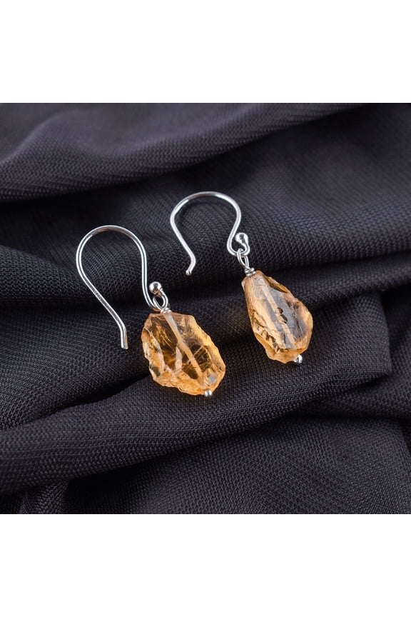 AA Raw Citrine Rough Crystal Stone Dangle Earrings for Women, Birthstone Handmade Wedding Gift for Brides, 925 Sterling Silver Earrings, Birthday Gift for Mom