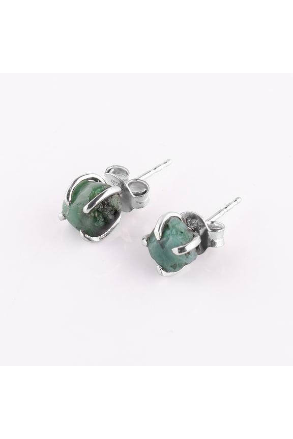 AA Raw Green Emerald Rough Crystal Stone Stud Earrings for Women, Birthstone Handmade Wedding Jewelry Gift for Brides, 925 Sterling Silver Stud Earrings, Mothers Day Gift