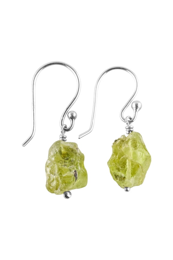 AA Raw Green Peridot Rough Crystal Stone Dangle Earrings for Women, Birthstone Handmade Wedding Jewelry Gift for Brides, 925 Sterling Silver Earrings
