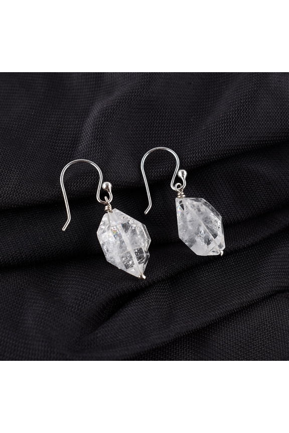 AA Raw Herkimer Quartz Rough Crystal Stone Dangle Drop Earrings for Women, Birthstone Handmade Wedding Jewelry, 925 Sterling Silver Earrings Gifts for Mom