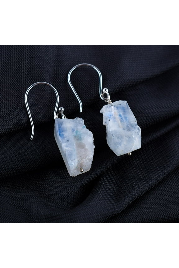 AA Raw Moonstone Rough Crystal Stone Dangle Earrings for Women, Birthstone Handmade Wedding Jewelry Gift for Mom, 925 Sterling Silver Earrings, Birthday Gift