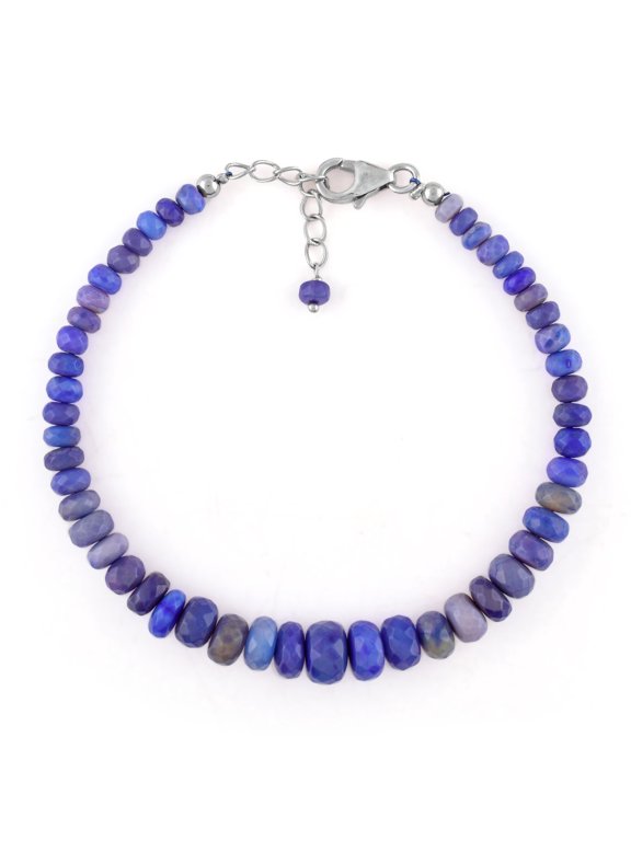 Blue Ethiopian Opal Stone Full Beads Handmade Bracelet For Women, Healing Chakra Crystal, October Birthstone, Rhodium Plated 925 Sterling Silver Choker Bangle Bracelet, Gifts for Her