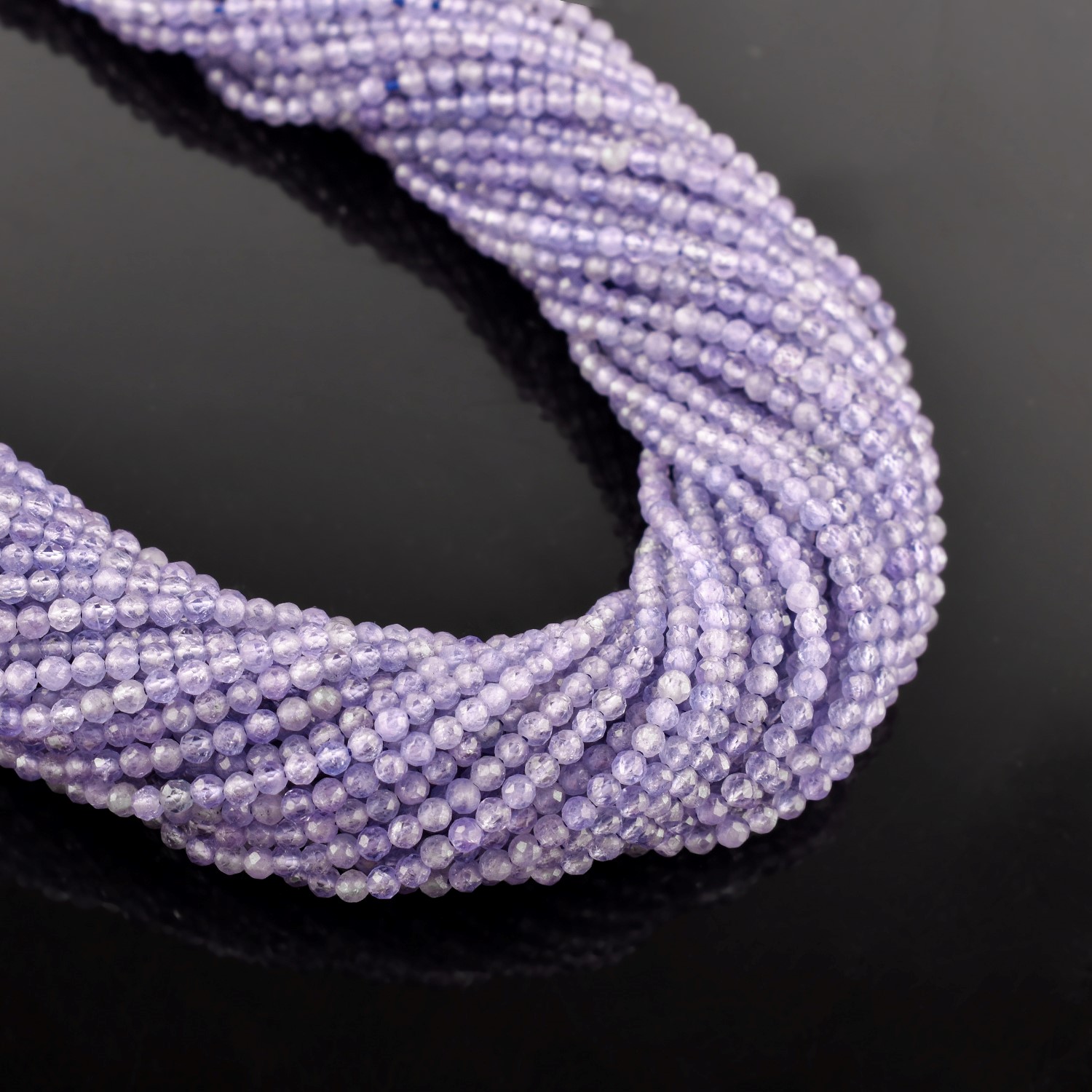 QNAVIC Genuine Blue Tanzanite Gemstone Micro Faceted Rounds Beads Strand Drilled Stone Chakra Healing Crystals DIY Jewelry Making Wholesale Bulk Loose Supply Strand 30 Centimeter (1 Strand)