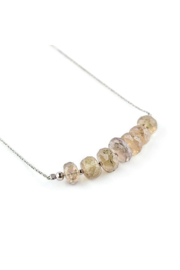 Genuine Diaspore Zultanite Crystal Beaded Stone Dainty Handmade Bar Necklace For Women, Chakra Healing Stones, Birthstone Jewelry, Rhodium Plated 925 Sterling Silver Chain 18 inch