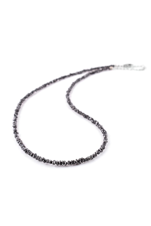 Genuine Raw Black Diamond Stone Rough Beaded Handmade Choker Necklace For Women, Healing Crystal, April Birthstone, Rhodium Plated 925 Sterling Silver Chain Gift for Her