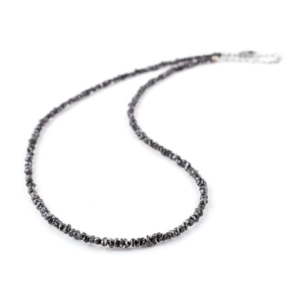 QNAVIC Genuine Raw Black Diamond Stone Rough Beaded Handmade Choker Necklace For Women, Healing Crystal, April Birthstone, Rhodium Plated 925 Sterling Silver Chain Gift for Her