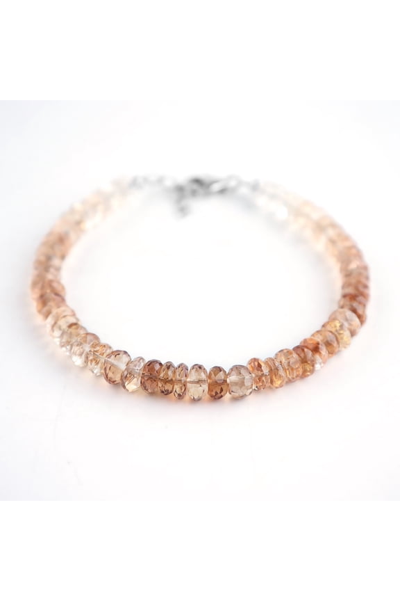 Genuine Shaded Imperial Topaz Crystal Full Beaded Handmade Bangle Bracelet For Women, Healing Crystal, Birthstone Jewelry, Rhodium Plated Sterling Silver Chain 8 Inch, Birthday Gift for Her