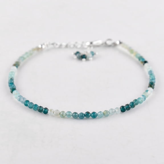 QNAVIC Grandidierite Natural Gemstone Micro Round Beads Dainty Choker Bangle Bracelet Handmade Jewelry for Women Healing Chakra Crystals Silver Plated Chain 8 inch Wedding Gift for Her