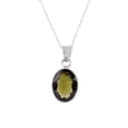 thumbnail image 1 of QNAVIC Green Moldavite Brilliant Oval Stone Handmade Bezel Dainty Pendant Necklace for Women, Healing Chakra Crystal, Rhodium Plated 925 Sterling Silver Chain Necklace, Women Gift, 1 of 4