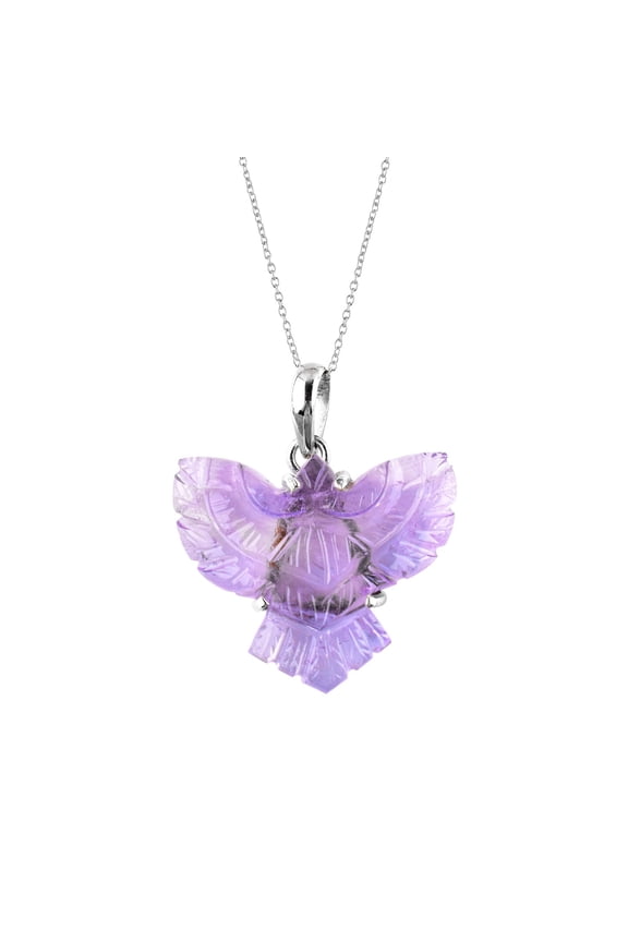 Natural Amethyst Stone Carved Eagle Shape Charm Dainty Pendant Necklace for Women, Healing Chakra Crystal, 925 Sterling Silver Chain Handmade Jewelry, Birthday Gifts for Her