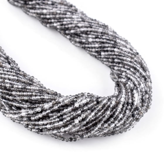 QNAVIC Natural Black Rutile Gemstone Micro Faceted Rounds Beads Strand Drilled Stone Chakra Healing Crystals DIY Jewelry Making Wholesale Bulk Loose Supply Strand 30cm (1 Strand)