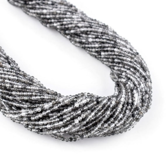 QNAVIC Natural Black Rutile Gemstone Micro Faceted Rounds Beads Strand Drilled Stone Chakra Healing Crystals DIY Jewelry Making Wholesale Bulk Loose Supply Strand 30cm (1 Strand)