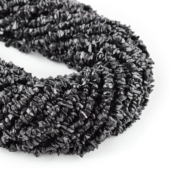 QNAVIC Natural Black Spinel Gemstone Beads Nugget Chips Drilled Stone Chakra Healing Crystals DIY Jewelry Making Wholesale Bulk Loose Supply Strand 33 inch (1 Strand)