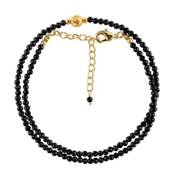 QNAVIC Natural Black Tourmaline Gemstone Micro Beads Dainty Choker Necklace for Women, Healing Crystals, Birthstone Jewelry, 14K Gold Plated Adjustable Chain 18 inch, Birthday Gift for Her