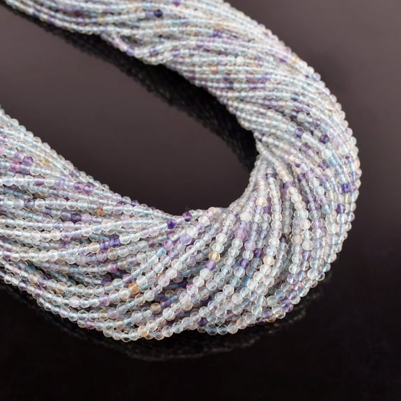 QNAVIC Natural Blue Fluorite Gemstone Micro Faceted Rounds Beads Strand Drilled Stone Chakra Healing Crystals DIY Jewelry Making Wholesale Bulk Loose Supply Strand 30 Centimeter (1 Strand)