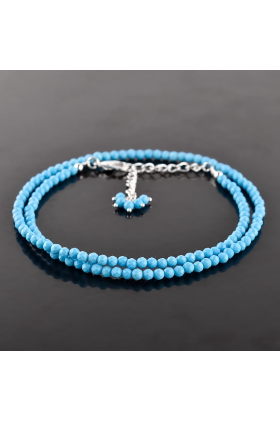 Natural Blue Magnesite Gemstone Micro Round Beads Dainty Necklace, Handmade Jewelry for Women, Healing Chakra Energy Crystals, Birthday Gift for Her, Silver Plated Chain 18 inch