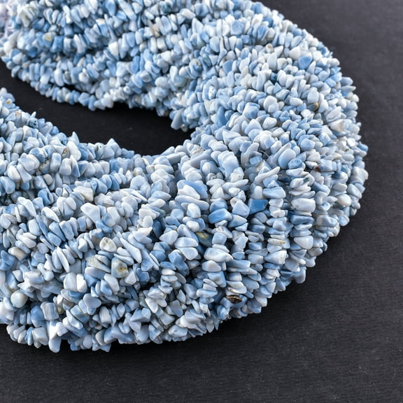 QNAVIC Natural Blue Opal Gemstone Beads Nugget Chips Drilled Stone Chakra Healing Crystals DIY Jewelry Making Wholesale Bulk Loose Supply Strand 33 inch (1 Strand)Q