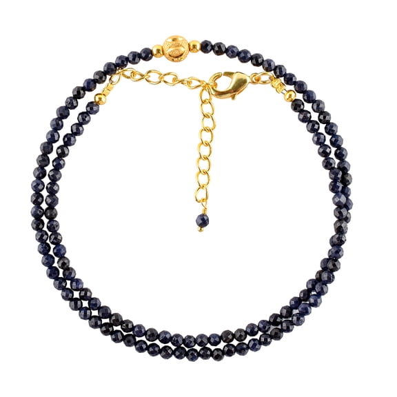 QNAVIC Natural Blue Sapphire Gemstone Micro Beads Dainty Choker Necklace for Women, Healing Crystals, Birthstone Jewelry, 14K Gold Plated Adjustable Chain 18 inch, Birthday Gift for Her
