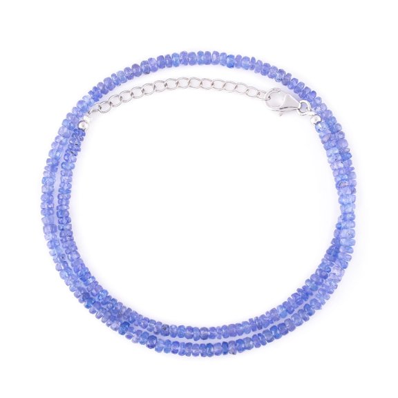 QNAVIC Natural Blue Tanzanite Gemstone Full Beads Choker Necklace Handmade Jewelry Healing Crystals December Birthstone Gift for Women 925 Sterling Silver Necklace Chain 18 Inch