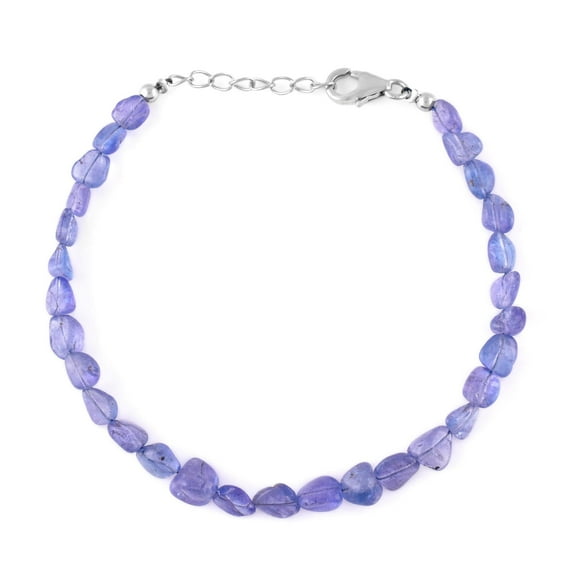 QNAVIC Natural Blue Tanzanite Gemstone Tumble Beads Choker Bangle Bracelet, Handmade Jewelry, Healing Crystals, December Birthstone Gift for Women, 925 Sterling Silver Chain 8 Inch