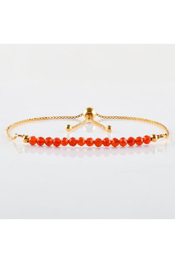 Natural Carnelian Micro Beaded Dainty Slider Bolo Bracelet, Handmade Jewelry for women, Healing Chakra Crystals Birthstone Gift for Her, 14K Gold Plated Adjustable Chain 6-9 inch