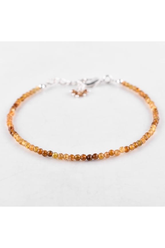 Natural Champagne Zircon Gemstone Micro Round Beads Dainty Handmade Bangle Bracelet, Jewelry for Women, Healing Chakra Energy Crystals, Birthday Gift for Her, Silver Plated Chain 8 inch