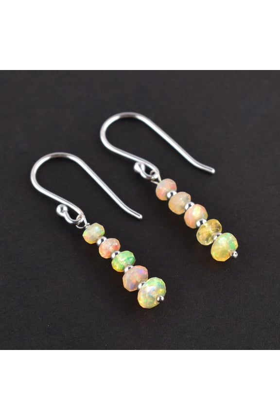 Natural Fire Ethiopian Opal Gemstone Beads Dangle Drop Earrings, Handmade Jewelry, Healing Crystals, October Birthstone, Gift for Women, 925 Sterling Silver Earrings