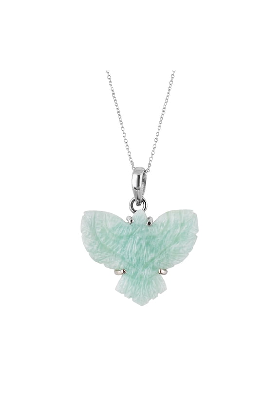 Natural Green Amazonite Stone Carved Eagle Shape Charm Pendant Dainty Necklace For Women, Healing Chakra Crystal, 925 Sterling Silver Handmade Jewelry, Gifts for Her