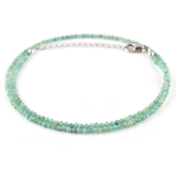 QNAVIC Natural Green Emerald Gemstone Beads Dainty Choker Necklace, Handmade Jewelry, Chakra Healing Crystals, May Birthstone Gift for Women, Rhodium Plated 925 Sterling Silver Chain 18 inch