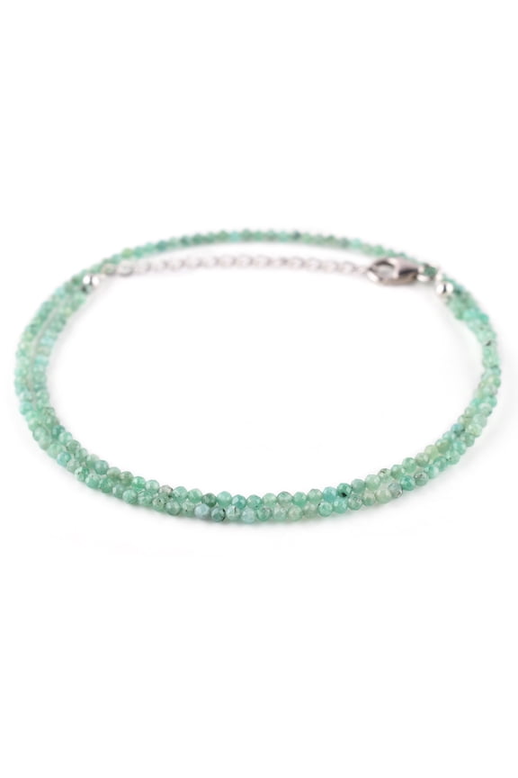 Natural Green Emerald Gemstone Beads Dainty Choker Necklace, Handmade Jewelry, Chakra Healing Crystals, May Birthstone Gift for Women, Rhodium Plated 925 Sterling Silver Chain 18 inch