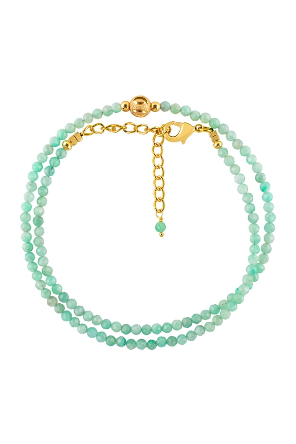 Natural Green Emerald Gemstone Micro Beads Dainty Choker Necklace for Women, Healing Crystals, Birthstone Jewelry, 14K Gold Plated Adjustable Chain 18 inch, Birthday Gift for Her