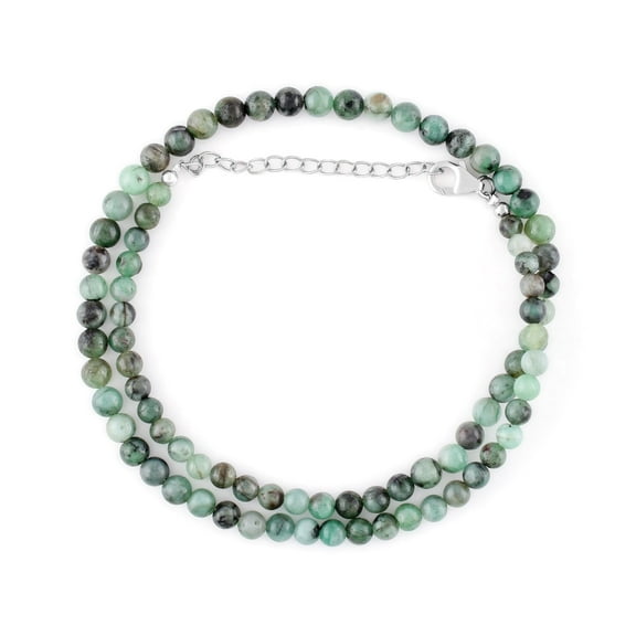 QNAVIC Natural Green Emerald Gemstone Rounds Beads Choker Necklace, Handmade Jewelry, Chakra Healing Crystals, May Birthstone, Gift for Women, 925 Sterling Silver Necklace 18"