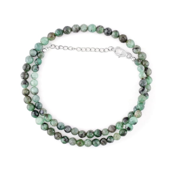 QNAVIC Natural Green Emerald Gemstone Rounds Beads Choker Necklace, Handmade Jewelry, Chakra Healing Crystals, May Birthstone, Gift for Women, 925 Sterling Silver Necklace 18"