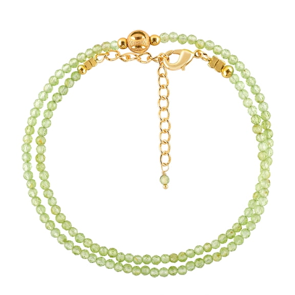 QNAVIC Natural Green Peridot Gemstone Micro Beads Dainty Choker Necklace for Women, Healing Crystals, Birthstone Jewelry, 14K Gold Plated Adjustable Chain 18 inch, Birthday Gift for Her